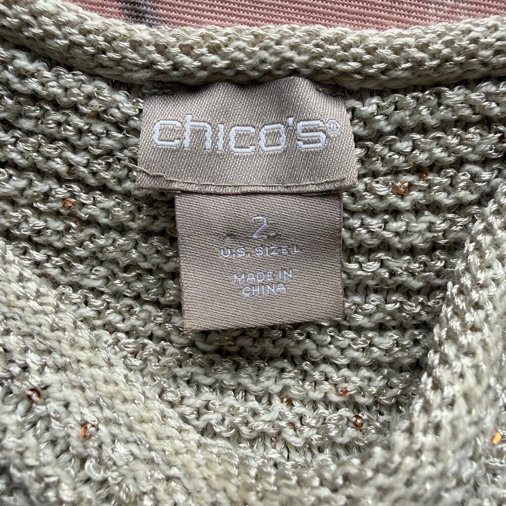 Chicos Tan Neutral Knit Long Sleeve Pullover Sweater Size 2 L - Picture 9 of 12